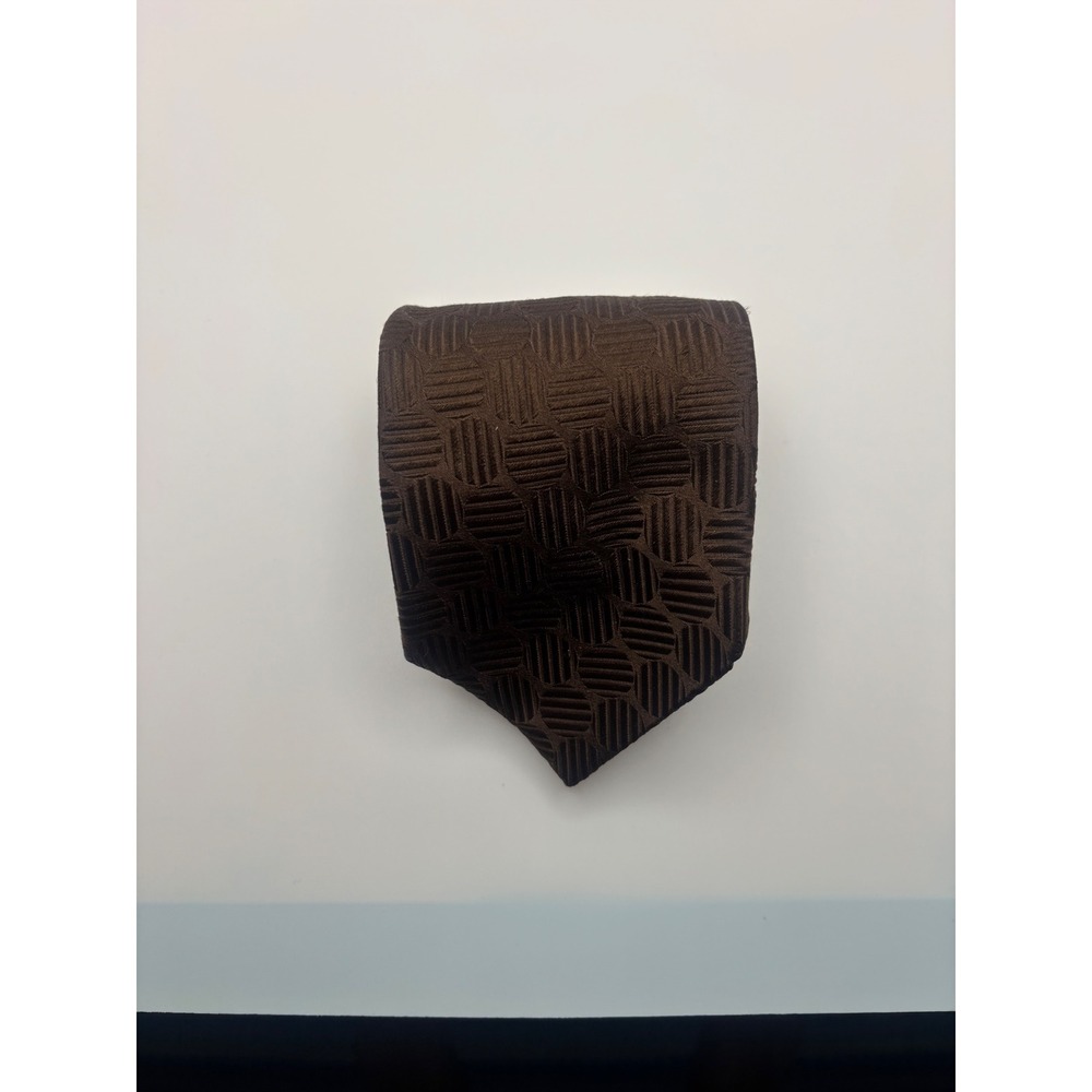 Thomas Dean Italy Silk Tie Mens Brown Geometric Textured Basketweave Necktie